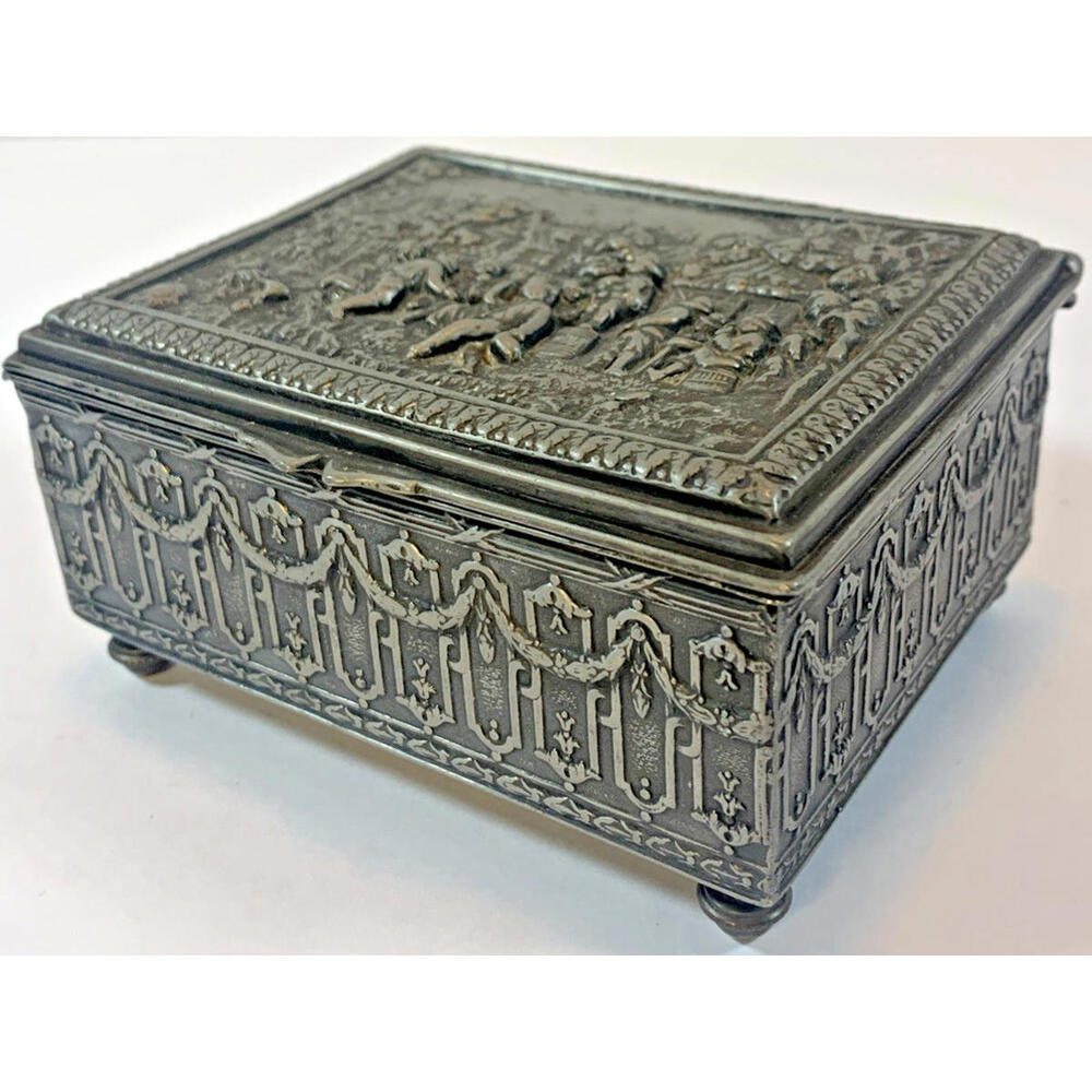 Antique Jennings Brothers JB Reposse Metal Jewelry Trinket Cigarette Box 8" x 4"